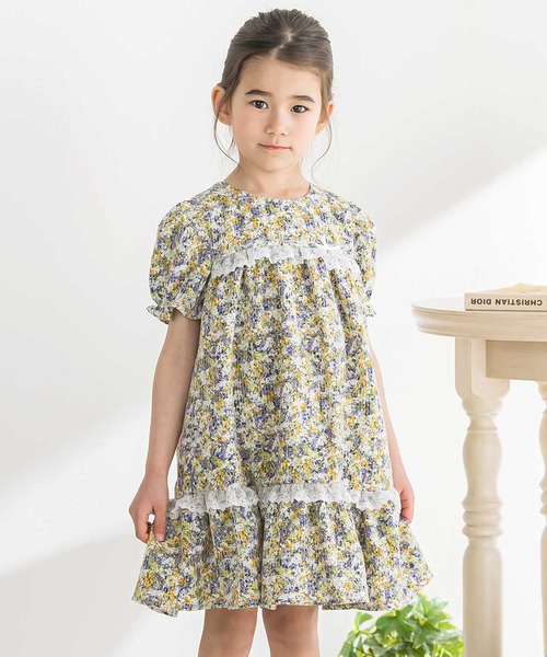 BeBe Petits Pois Vert - 衣装 花刺繍＋花刷り上げる衣装 キッズ お子さん服 うしろ帯
