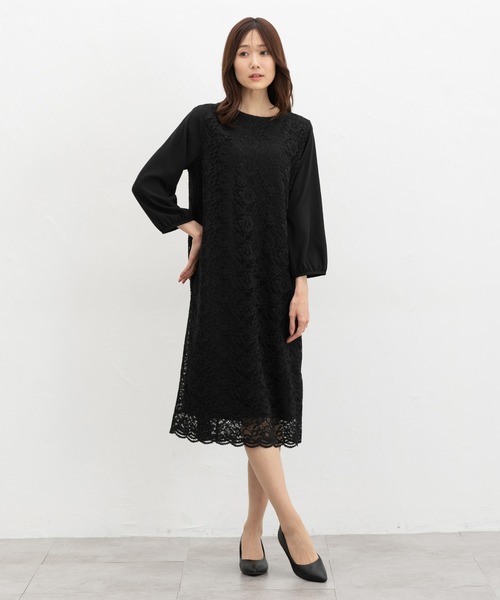 「Honeys」 7分袖ワンピース M ネイビー レディース_画像3