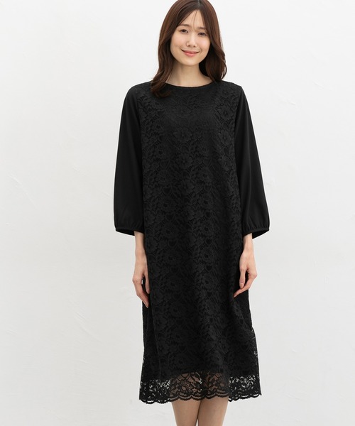 「Honeys」 7分袖ワンピース M ネイビー レディース_画像4