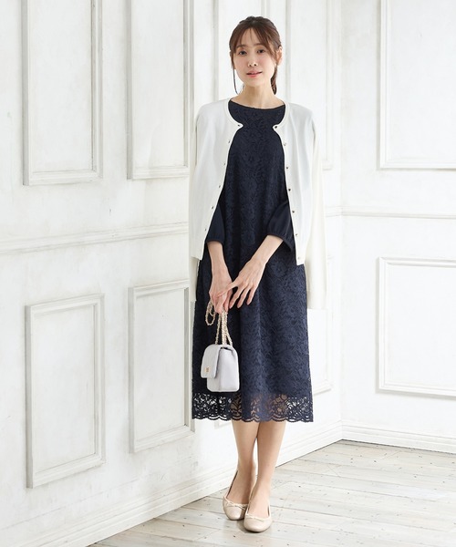 「Honeys」 7分袖ワンピース M ネイビー レディース_画像5