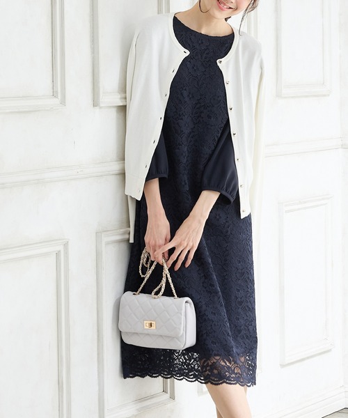 「Honeys」 7分袖ワンピース M ネイビー レディース_画像6