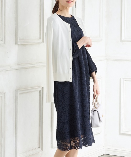 「Honeys」 7分袖ワンピース M ネイビー レディース_画像7