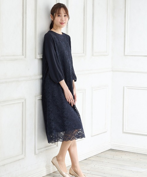 「Honeys」 7分袖ワンピース M ネイビー レディース_画像8