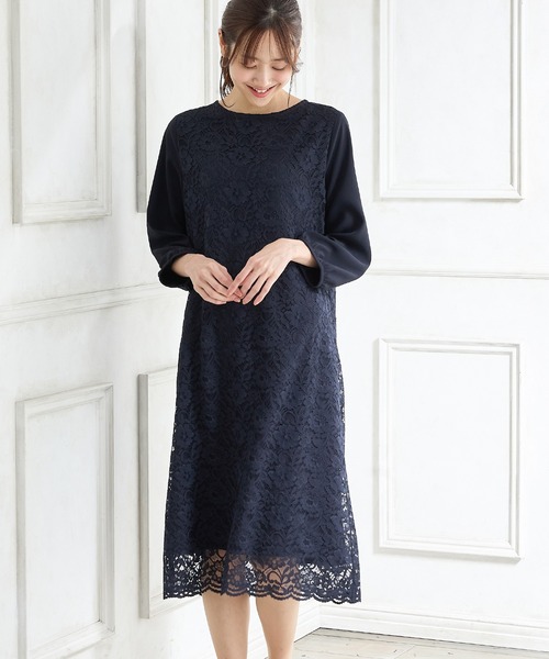 「Honeys」 7分袖ワンピース M ネイビー レディース_画像9