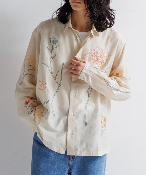 【未使用】MAHAL 定価3.7万 ボタニカル刺繍 コットンシャツ 2025SS LEIN シャツ コットンシルクボタニカル刺繍シャツ メンズ レディース