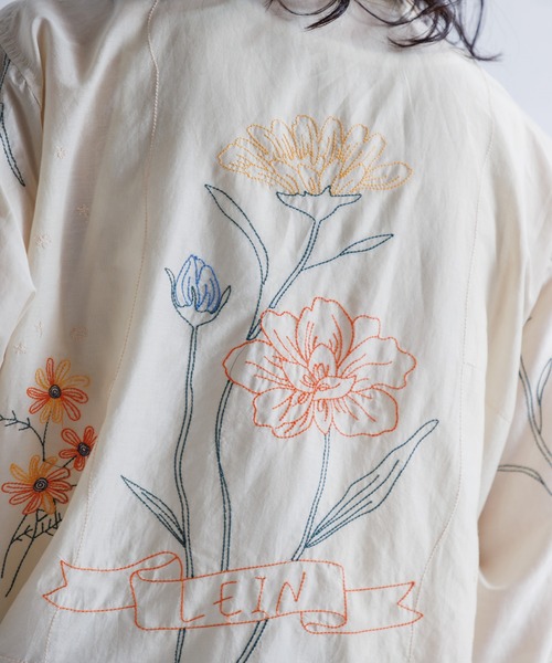 LEIN シャツ コットンシルクボタニカル刺繍シャツ メンズ レディース