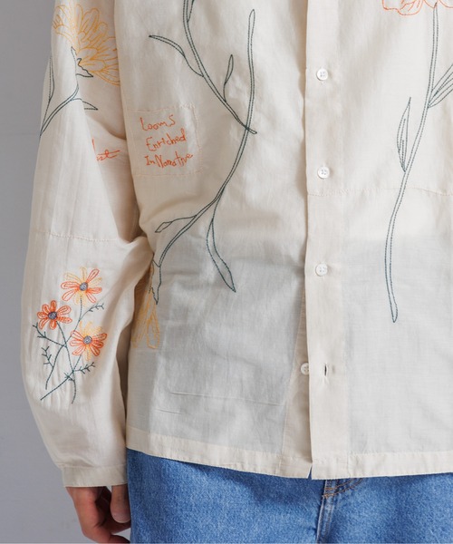 LEIN シャツ コットンシルクボタニカル刺繍シャツ メンズ レディース