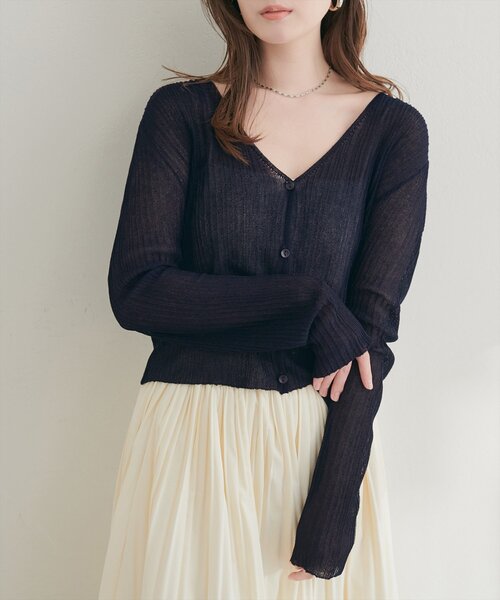 美品✨トリココムデギャルソン ラメニット カーディガン シアー ブラック natural couture カーディガン 針抜きリブシアーラメカーデ レディース
