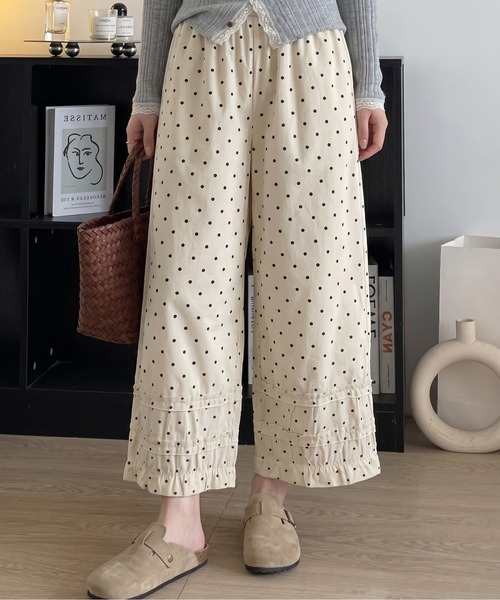 AsheKsha パンツ 水玉柄ワイド 9 分パンツ レディース : ZOZOTOWN