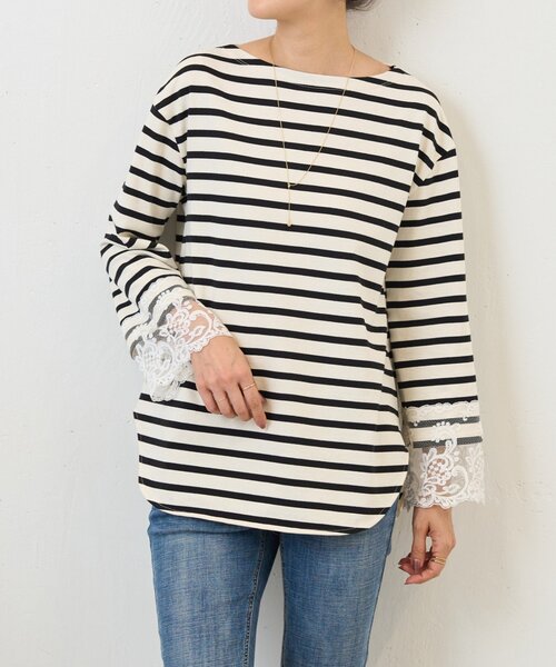 BEARDSLEY（ビアズリー） tシャツ 袖口レースボーダーカットソー