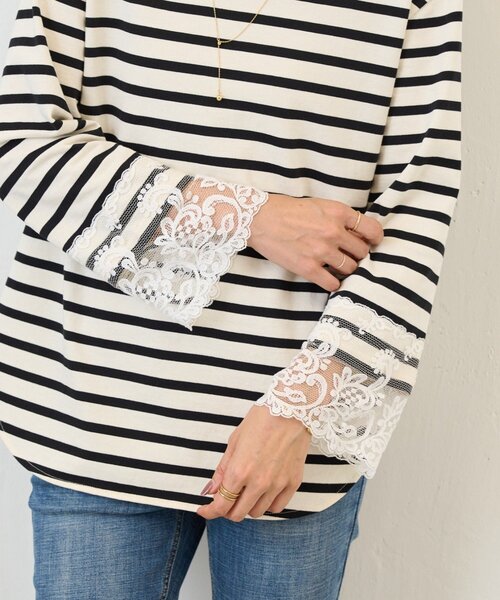 BEARDSLEY（ビアズリー） tシャツ 袖口レースボーダーカットソー