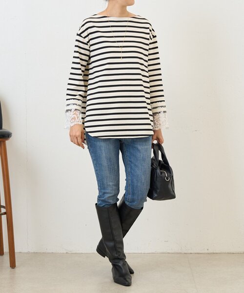 BEARDSLEY（ビアズリー） tシャツ 袖口レースボーダーカットソー
