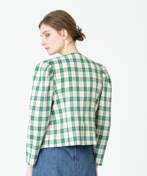 【超美品】allureville チェック柄 ノーカラーニットジャケット allureville（アルアバイル）の「ニットチェックツイード
