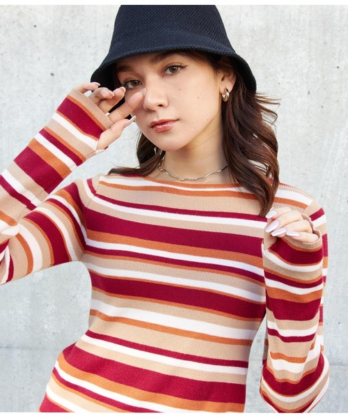 ロング丈ワンピース ニット 透け感 ボーダー L3348 ショッピングゴー shoppinggo ワンピース レディース ニット