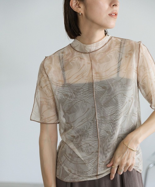 WILLFULLY 2way シアートップス select MOCA tシャツ 2WAYニュアンスプリントハイネックシアー