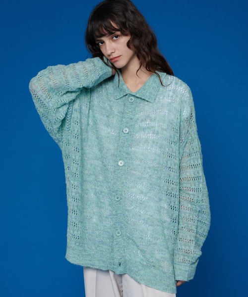 シャツ ブラウス MESH MELANGE KNIT SHIRT / メッシュメランジニット  