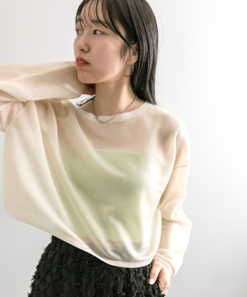 mystic ニット セーター 「4色展開」シアーニットプルオーバー