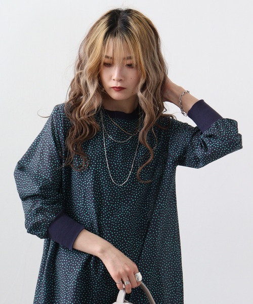 アンナニコラ Anna Nicola チュールドッキングシアーニット7分袖トップス （グレー） アンナニコラ Anna Nicola チュールドッキングシアーニット7分袖