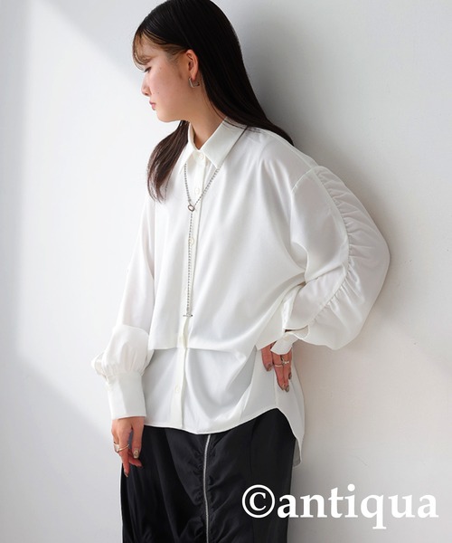 anuans アニュアンス シルクドレープシャツ アニュアンス anuans