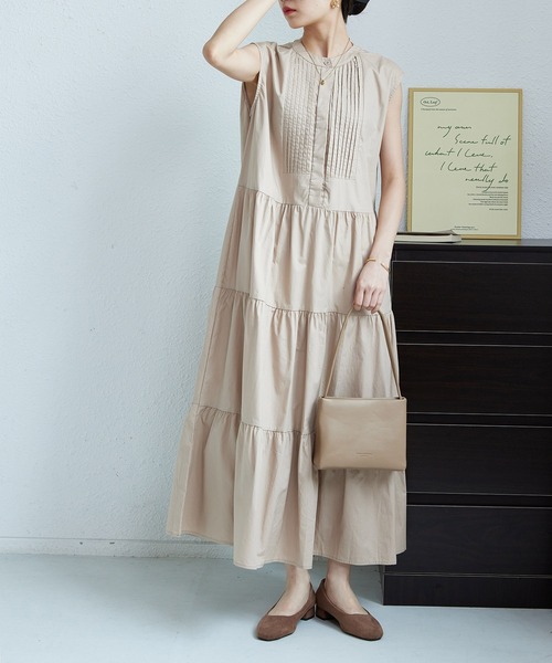ラッフル ガーゼ ノースリーブ ティアード ロングワンピース MAISON DE THERESE ワンピース ノースリーブ ティアードギャザー