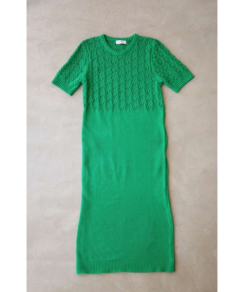 cawaii ワンピース ストンとIラインシルエットの切り替え柄ニット