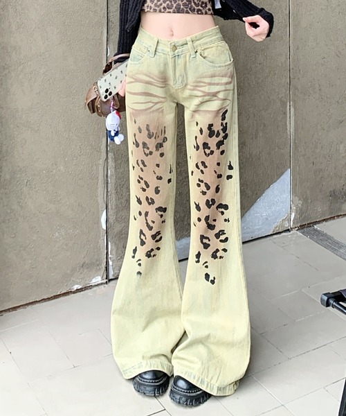 GEMEDA ジーンズ デニム デニムパンツ ヒョウ柄 デニムパンツ