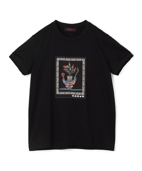 CABAn Tシャツ アフリカンエンブロイダリー刺繍デザイン ブラック S CABaN（キャバン） uvカット tシャツ 半袖 スビンコットン アフリカン