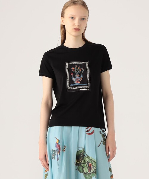 CABAn Tシャツ アフリカンエンブロイダリー刺繍デザイン ブラック S CABaN（キャバン） uvカット tシャツ 半袖 スビンコットン アフリカン