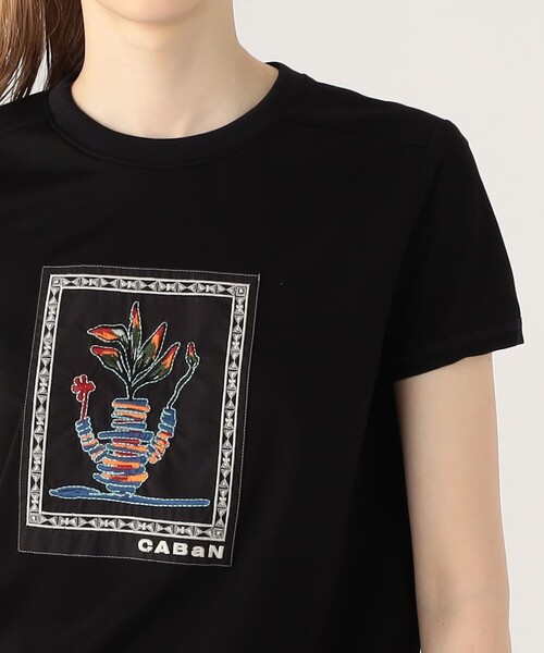 CABAn Tシャツ アフリカンエンブロイダリー刺繍デザイン ブラック S CABaN（キャバン） uvカット tシャツ 半袖 スビンコットン アフリカン