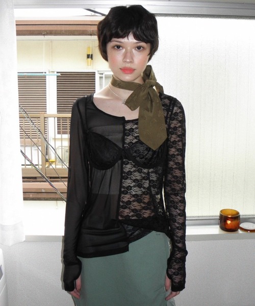 musubore（ムスボレ） tシャツ 2way half lace tops / ハーフレース 
