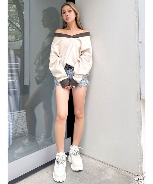 GYDA トレーナー スウェット BICOLOR POSH BUNNY Vネック