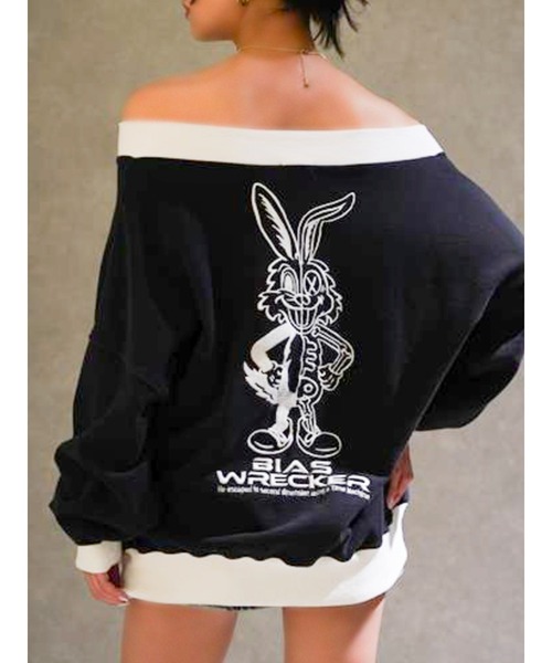 トレーナー スウェット BICOLOR POSH BUNNY Vネックスウェットトップス レディース