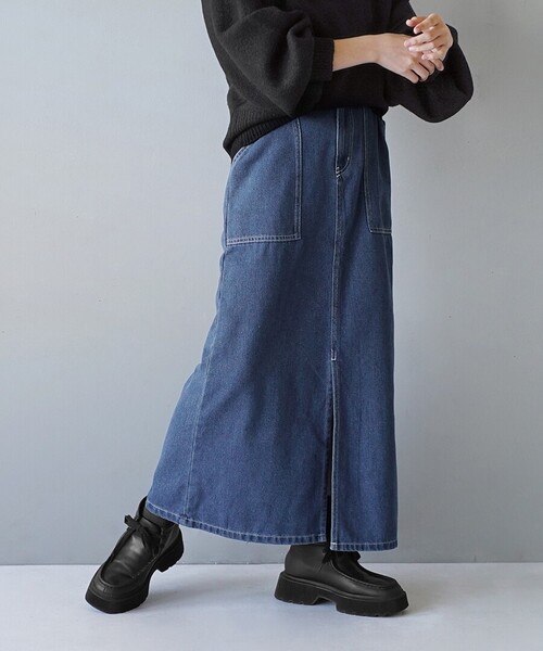 JOSEMOON スリットデニムスカート ダークブルー JOSEMOON スリットデニムスカート ダークブルー
