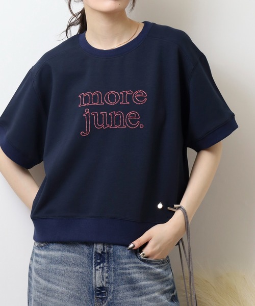 エグランティーヌ EGLANTINE チェーンステッチ加工 半袖ロゴカットソープルオーバー （ネイビー） EGLANTINE tシャツ チェーンステッチ加工 半袖ロゴカットソー