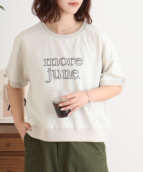 tシャツ EGLANTINE チェーンステッチ加工 半袖ロゴカットソープルオーバー レディース