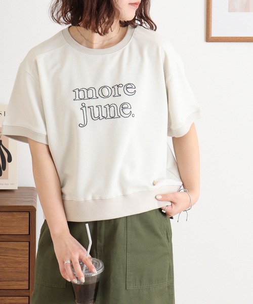 エグランティーヌ EGLANTINE ロゴプリント×フラワー刺繍カットソー （シルバーグレー） EGLANTINE tシャツ チェーンステッチ加工 半袖ロゴカットソー