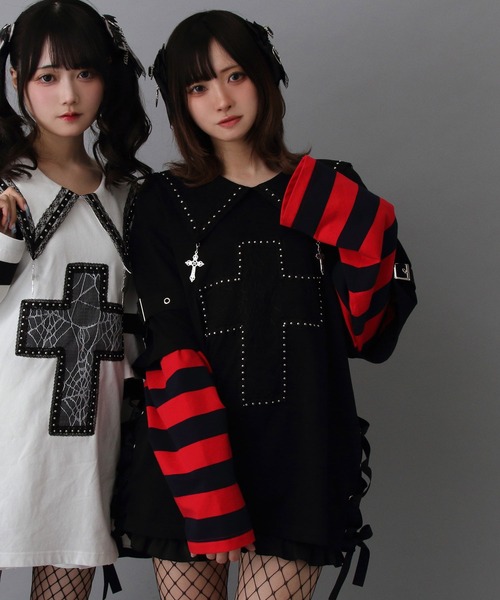 DearMyLove ワンピース 十字架スタッズストライプワンピース
