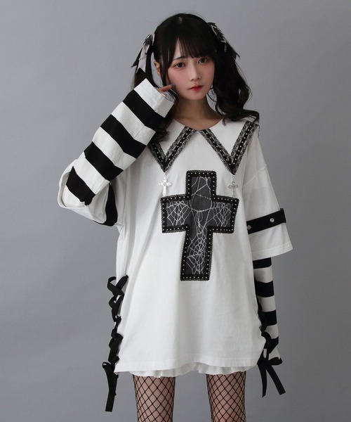 DearMyLove ワンピース 十字架スタッズストライプワンピース