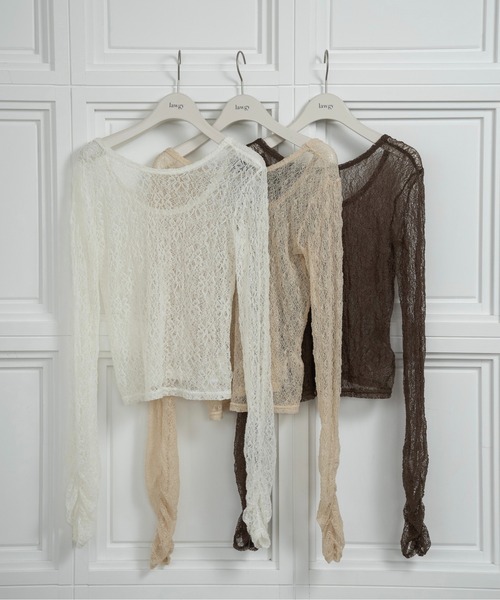 lawgy tシャツ lace 2way shirring tops / レース2way