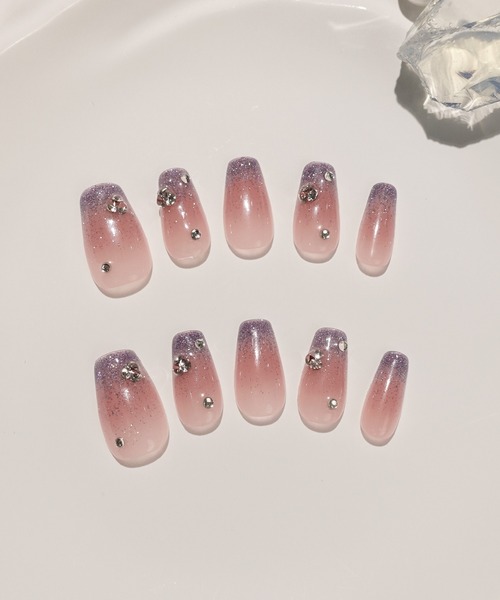 Anail ネイルチップ ネイルシール 3D水光ネイルピンクチークブルーラメ