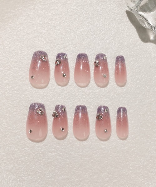 Anail ネイルチップ ネイルシール 3D水光ネイルピンクチークブルーラメ