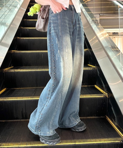 【ひまりさん 専用】BEEDEN スタッズデニムパンツ Bamm ジーンズ デニム デニムパンツ サイドスタッズワイドデニムパンツ