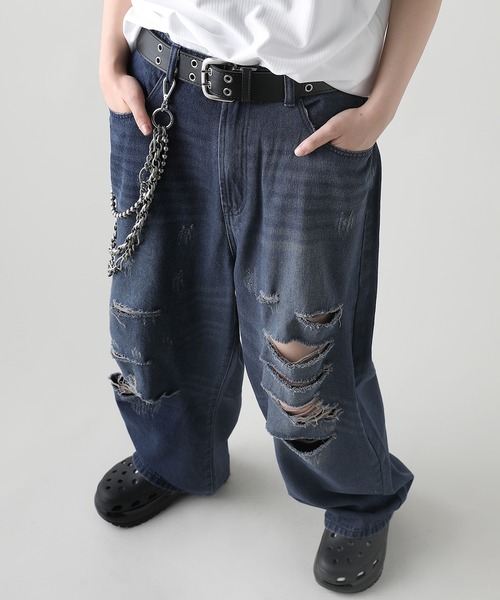 MAZZ ダメージ加工 デニムパンツ MSG」 ダメージ加工デニムパンツ M ネイビー メンズ : ZOZOTOWN