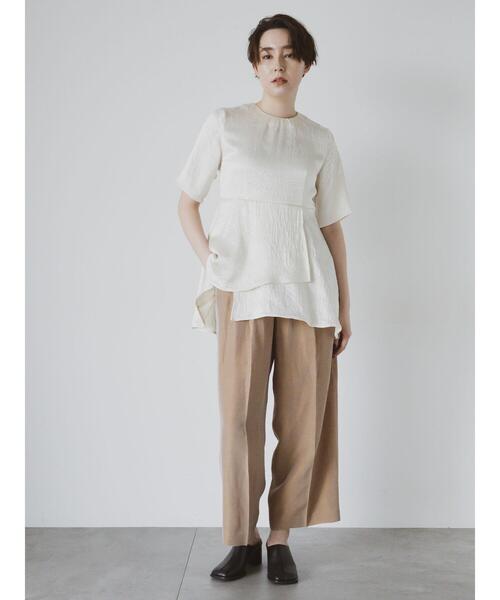 ブラウス シャツ 「JAPAN FABRIC」リンクルアセテートサテンペプラムブラウス「2025summer catalog item」 レディース セール】 【JAPAN FABRIC】リンクルアセテートサテンペプラム
