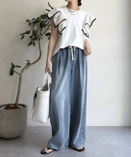 DouDou tシャツ 「WEB限定」レース切替トップス レディース
