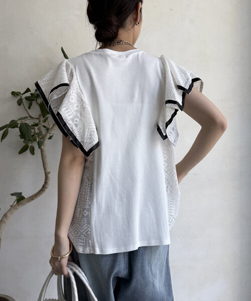 DouDou tシャツ 「WEB限定」レース切替トップス レディース