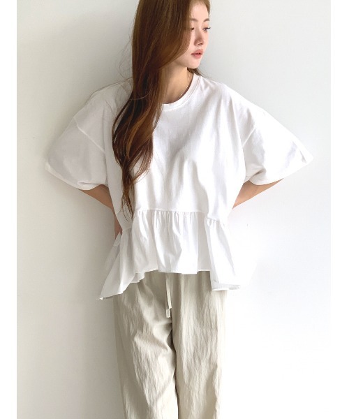 tシャツ ペプラムドッキングフリルトップス レディース