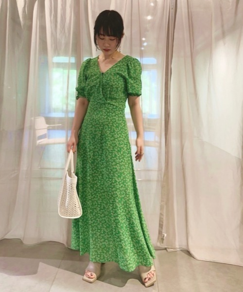 FRAY I.D / 半袖ワンピース/0/ポリエステル/GRN/FWFO251501 FRAY I.D（フレイ・アイディー） 半袖ワンピース 0 グリーン