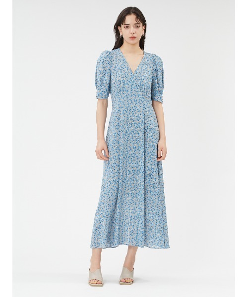 【極美品】FRAY I.D 半袖ニットロングワンピース 青 フリーサイズ FRAY I.D（フレイ・アイディー） 半袖ワンピース 0 グリーン