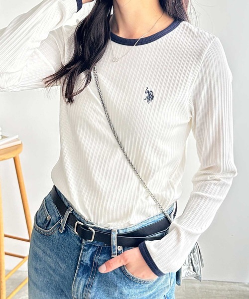 tシャツ 「U.S. POLO ASSN.」配色デザインリブロンT レディース U.S. POLO ASSN. tシャツ 「U.S. ASSN.」配色デザインリブロンT
